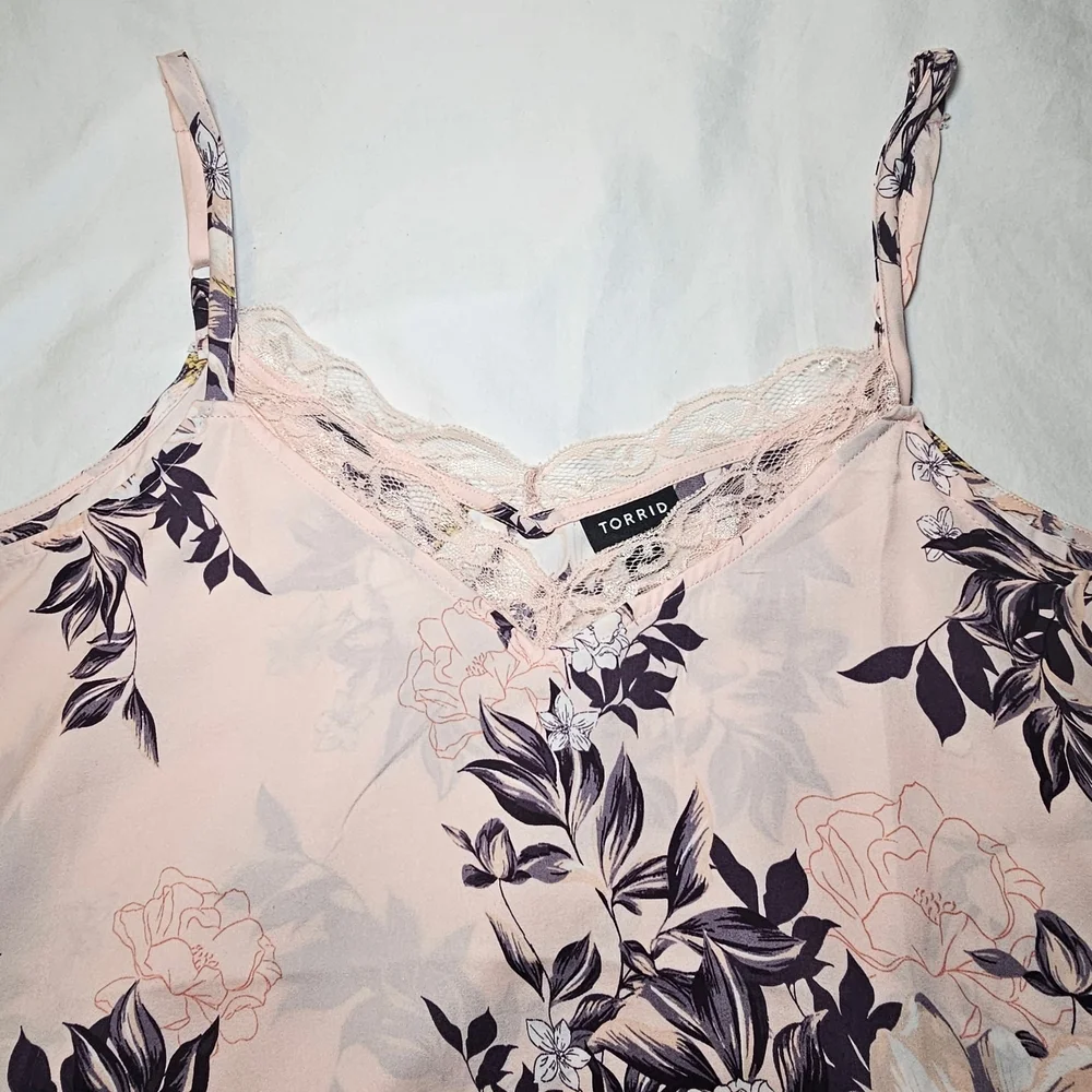 Torrid Pink Floral Camisole with Lace - Picture 2 of 2